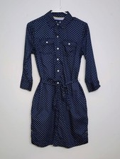 Tommy Hilfiger 3/4 Sleeve Polka Dot Shirt Dress Navy Blue 100%Cotton Pockets SzM