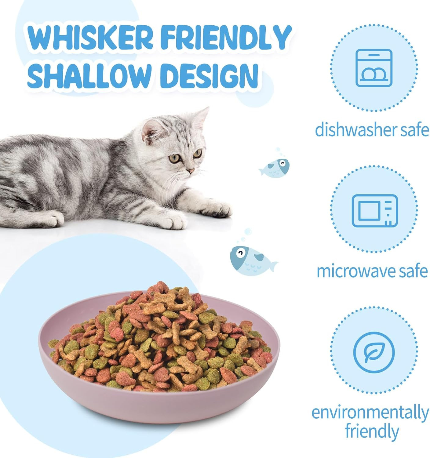 [8 Pack] Cat Dishes Whisker Friendly, Shallow Wide Pet Food and Water Bowl, Dura