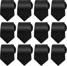 12 Packs Men's Tie Bulk Black Ties for Men Solid Color Men's Neckties Satin