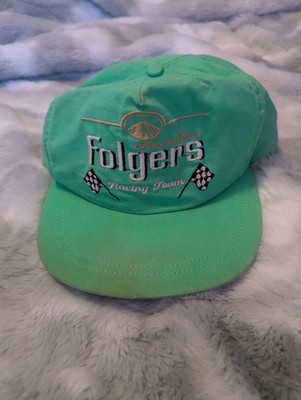 Vintage 80s Folgers Coffee NASCAR Racing Team Snapback Adjustable Trucker Hat
