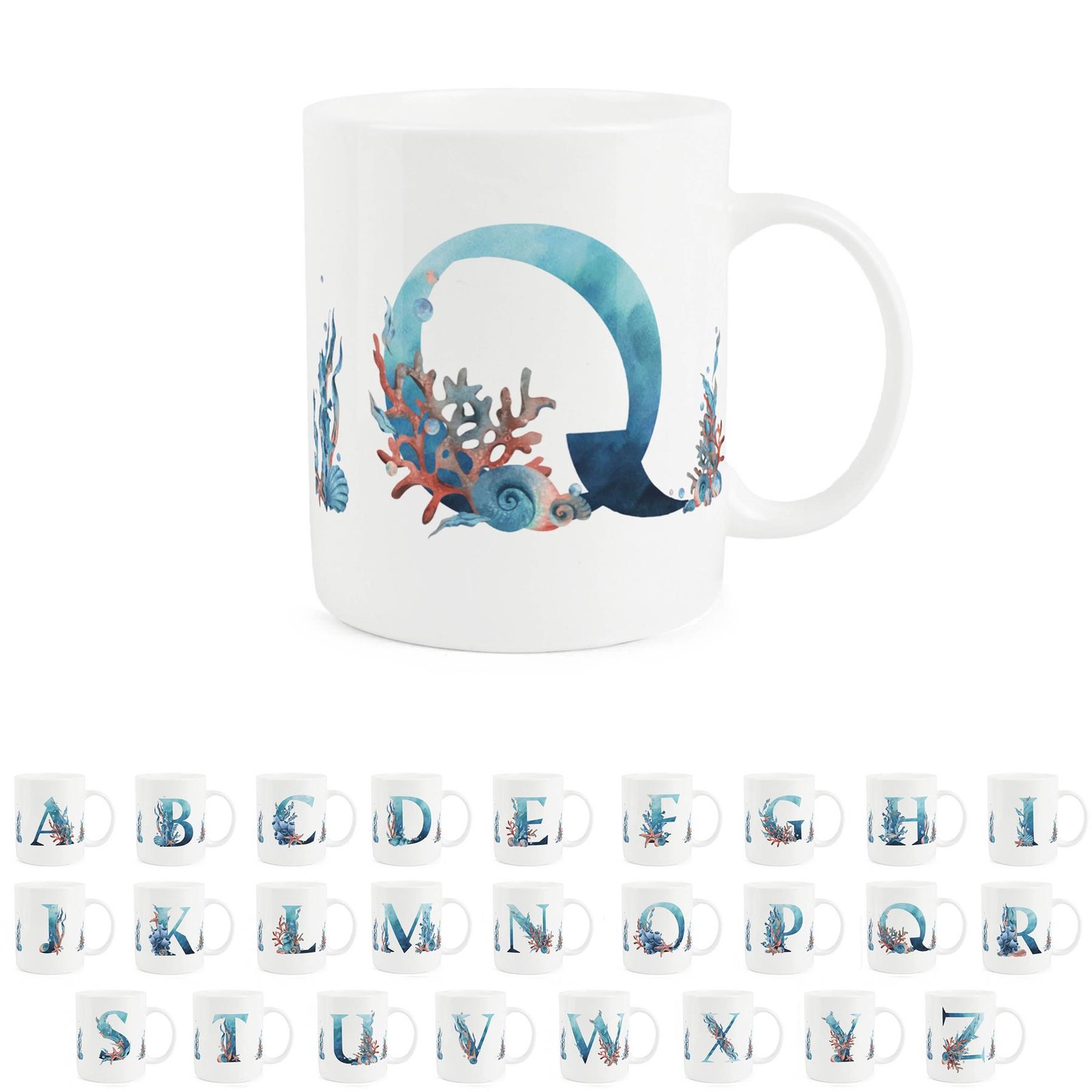 Bone China Letter Q Under The Sea Mug - Personalised Initial Cup Gifts