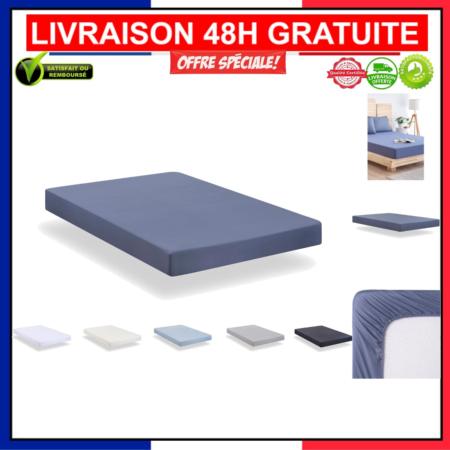 Drap housse bleu grisé microfibre pour un lit douillet de chambre d'ado