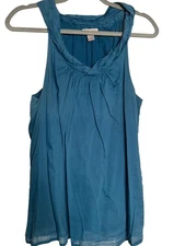 Loft Large Top 100% Cotton Lined Sleeveless Blue/Green Casual Beach