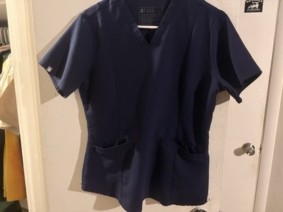 FIGS Technical Collection Women's Navy Solid Scrub Top Size S Polyester