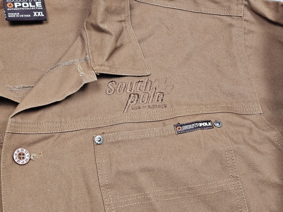 Southpole Shirt Mens 2XL Brown Button Up Long Sleeve Workwear Overshirt Canvas - Image 4 of 4