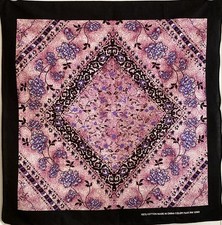 VTG Purple Flowers Black Designs Bandana Hankerchief 13960 21" Square