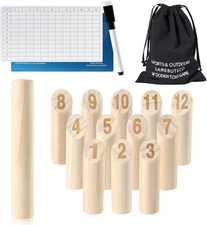 Wooden Throwing Game Numbered Block Toss Games with Scoreboard,Pen & Storage 