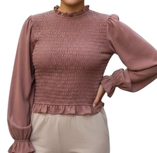 DO+BE Smocked Ruffle Hem Long Sleeve Blouse Rust Orange Size Small NWT Crop Top