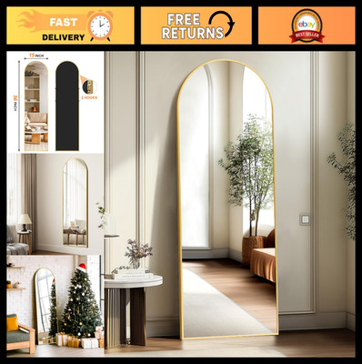 Full Length Arched Mirror 56''x15'' Standing Body Mirror with Aluminum Frame - Gol