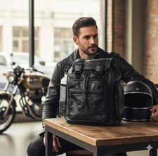 Black 100% Genuine Leather Backpack - Great For Motorcycle, School, Hiking