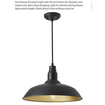 GOALPLUS Pendant Light 2220 Series 16 Inch Farmhouse Matte Black Brass Interior