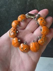 Jack-o-lantern And Pumpkin Enamel Link Bracelet Vintage Costume Jewelry