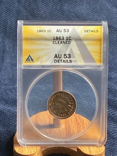 1863  AU 53  indian head penny (cleaned)