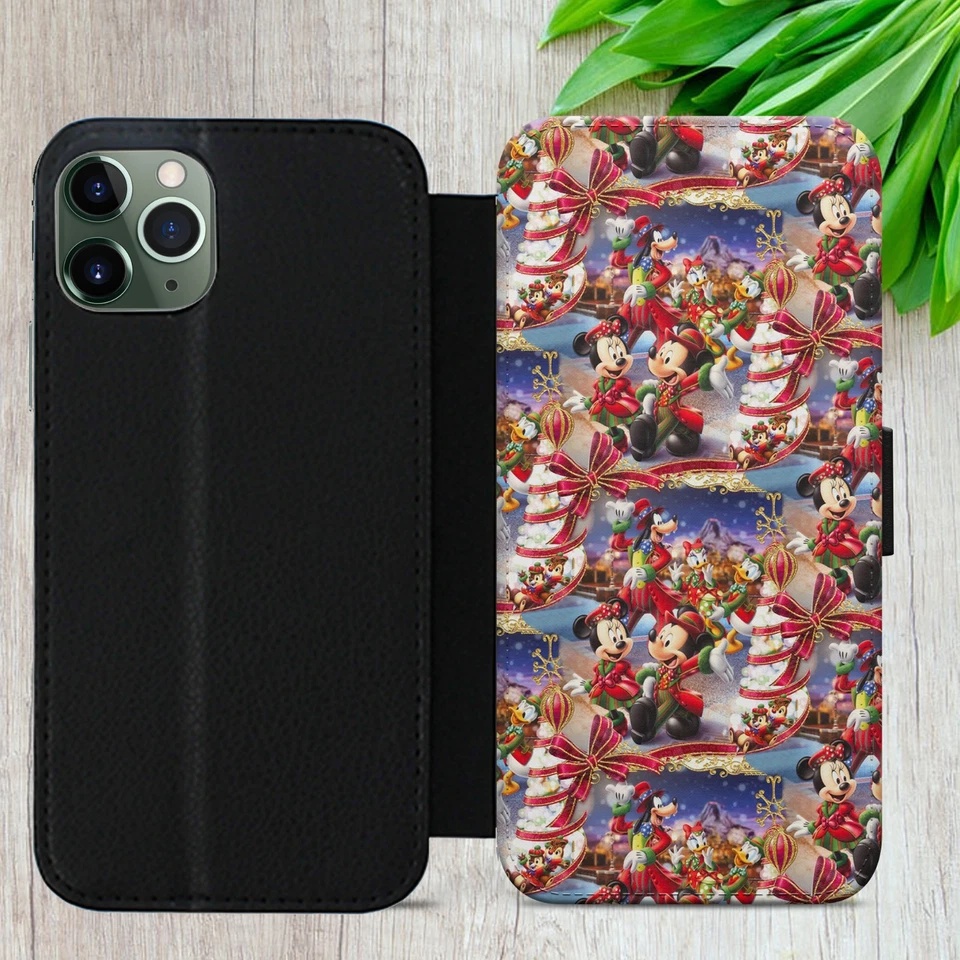 CHRISTMAS MICKEY MINNIE FLIP FOR IPHONE SAMSUNG PIXEL WALLET PHONE CASE COVER - Image 3 of 4