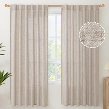 Linen Semi-Sheer Curtains 72" Length, 2 Panels Light Filtering Drapes, Rustic Be