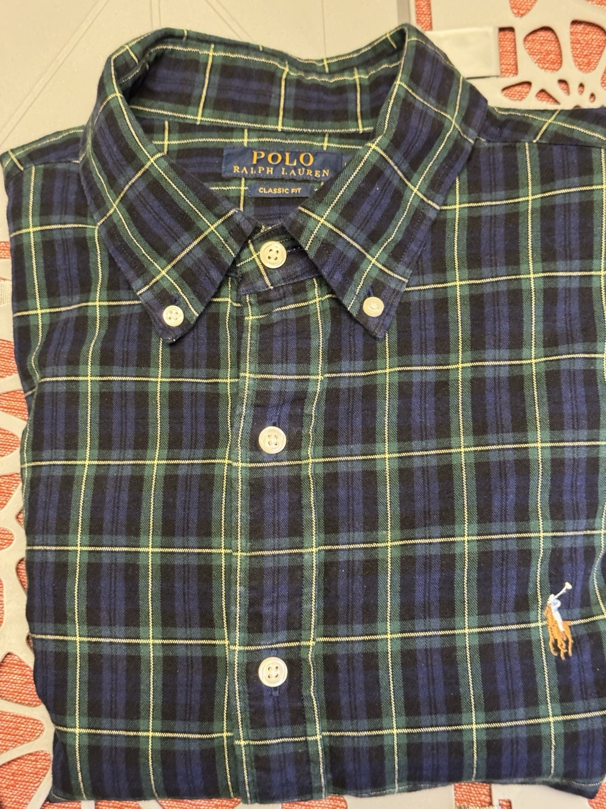 Ralph Lauren Polo Shirt Mens Classic Fit LG Plaid Button Up Long Sleeve Cotton