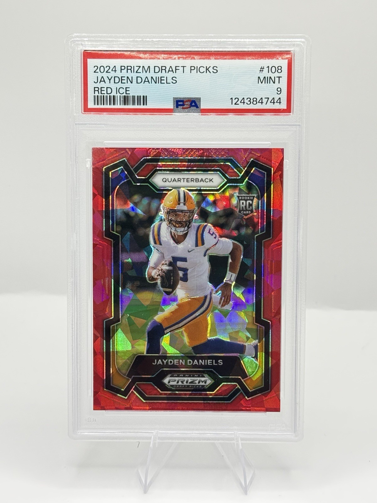 Panini 2024 Prizm Draft Picks Jayden Daniels #108 Red Ice RC PSA 9