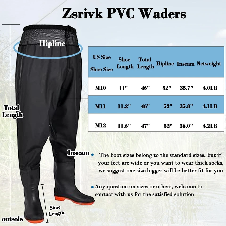 Vadeadores de pesca con botas, pantalones vadeadores de cintura de nailon/PVC vadeadores de pesca para hombres... Foto 3 de 4