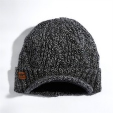 Coal The Yukon Cable Knit Wool Brim Visor Beanie with Fleece Band Black Marl