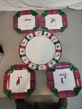 Vintage Pfaltzgraff Snow Bear 9” Square Plates Set Of 4 plus 13" Serving Tray
