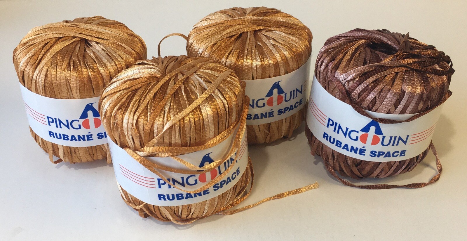 Lot 4x Pingouin RUBANE SPACEFlat Ribbon Yarn, High Sheen, Soft Drape