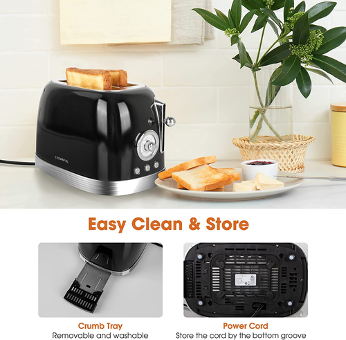 2-Slice Toaster, Extra Wide Slots Toaster, Retro Stainless Steel with Bagel, Can - Picture 5 of 12