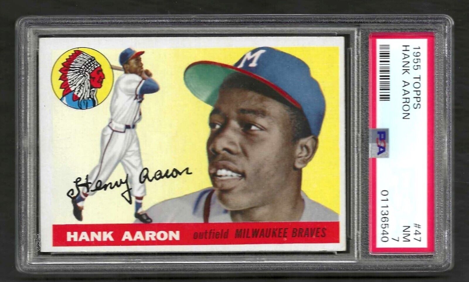 Hank Aaron ** 1955 Topps #47 ** 2nd Year Card * Braves HOF ** PSA 7 - NM
