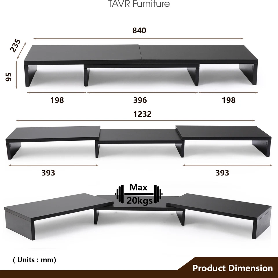 Monitor Riser Stand with 3 shelf Length and Angle Adjustable - Image 2 of 4