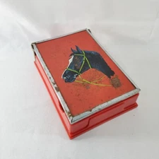 Vintage Antique Horse Foldable Shaving Kit Mirror Cup Holder Red Equestrian