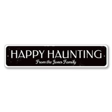 Happy Haunting Sign, Personalized Family Name Halloween Metal Decor Sign