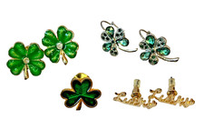 Lot of 4 St Patricks Shamrock Lucky Irish 3 Pairs Earrings 1 Hallmark Tie Pin