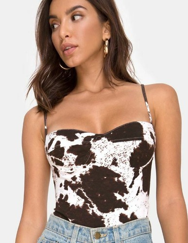 MOTEL ROCKS Lanti Bodice Cow Hide Brown 