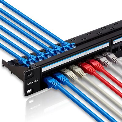 24 Port RJ45 Patch Panel Cat6 Feed Through, Coupler Network Patch Panel 19 In...