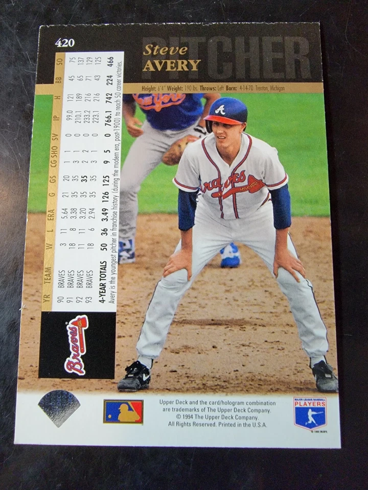 1994 Upper Deck Electric Diamond #420 Steve Avery  - Image 2 of 2