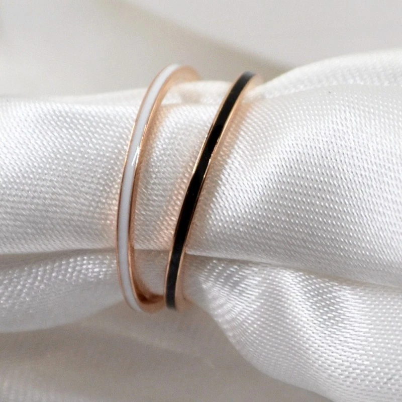 18K Rose Gold Tail Ring Women's Titanium Steel Black/White Enamel Band Size 4-10 - Image 3 of 4