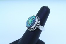 Abalone Shell Sterling Silver Cabochon Ring Size 8