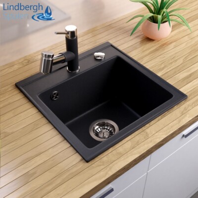 LINDBERGH® Granit Spüle Schwarz "TIG" Siphon Einbauspüle Küchenspüle