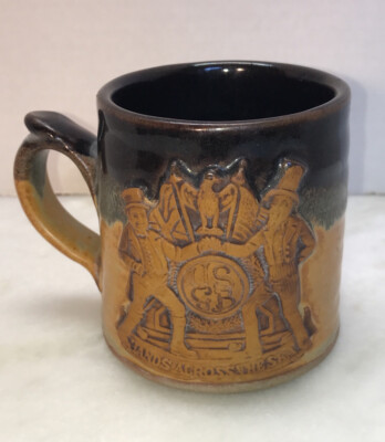 Vintage Hands Across the Sea USGB US Great Britain Clay Embossed Mug