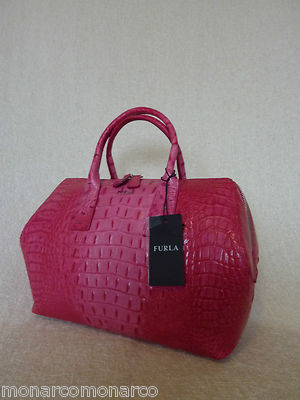 NEW FURLA Papermoon Rose Pink Embossed Leather Satchel/Shoulder NEW FURLA Papermoon Rose Pink Embossed Leather Satchel/Shoulder