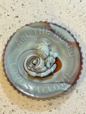 MOSSER GLASS - All The World Loves A Clown - Pee Wee 3.5" Plate BLUE BROWN SLAG