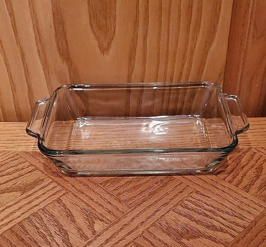 Anchor Hocking Bread Loaf Pan 1 Qt Glass Bakeware Handles USA