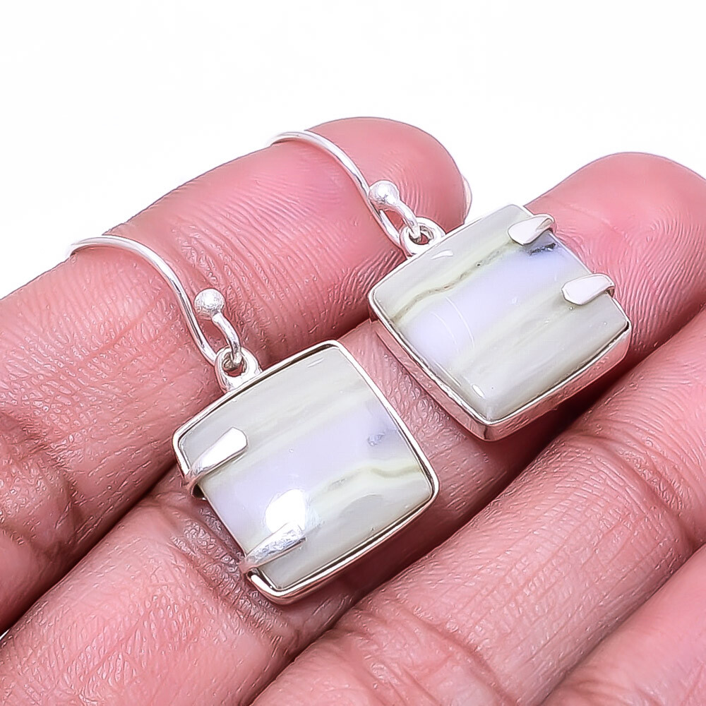 Natural Serpentine -Russia Gemstone 925 Sterling Silver Earring 1.33