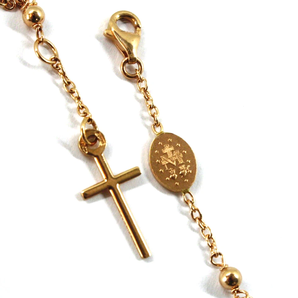 Pulsera Rosario Oro Rosa 18k 7" 3.5mm Facetado Rojo Rubí Cruz Medalla Milagrosa Foto 4 de 4