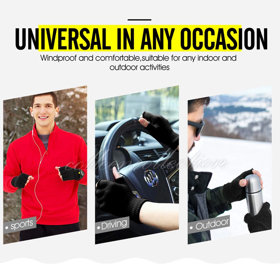 1 Pair Winter Fingerless Gloves Open Finger Black Soft Warm Knitted Glove Unisex - image 4 of 4