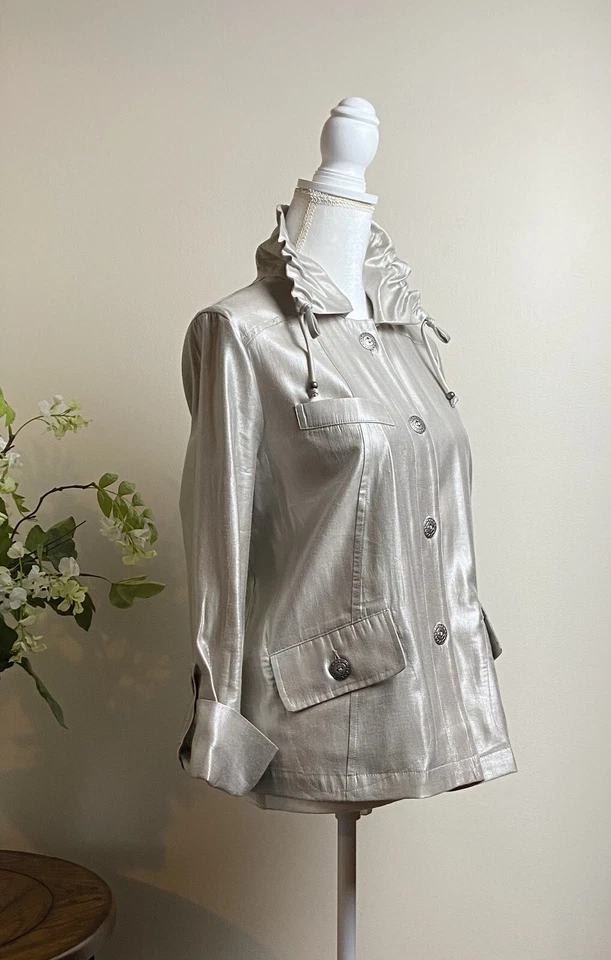 Sz. 8 Ruby Rd. Jacket GOLD METALLIC Light Weight Button Down $64 - Image 4 of 4