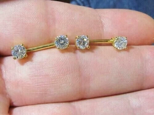 Piercing Barbell Nipple Rings 1Ct Round Lab Created Diamond 14K