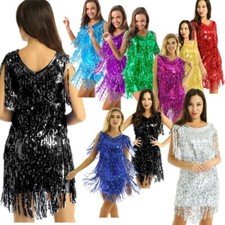 UK Womens Tango Latin Dance Dress V Neck Sparkling Tassel 1920s Flapper Dress