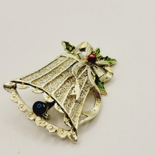  Christmas holiday BELL brooch Gerrys gold tone enamel pin Vintage #98