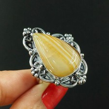 Natural Jasper Pear Gemstone 925 Sterling Silver Ring Size-7.75 US