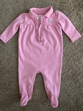 Ralph Lauren Vintage Baby Girl 6 Month Pink One Piece Romper Sleeper-EUC